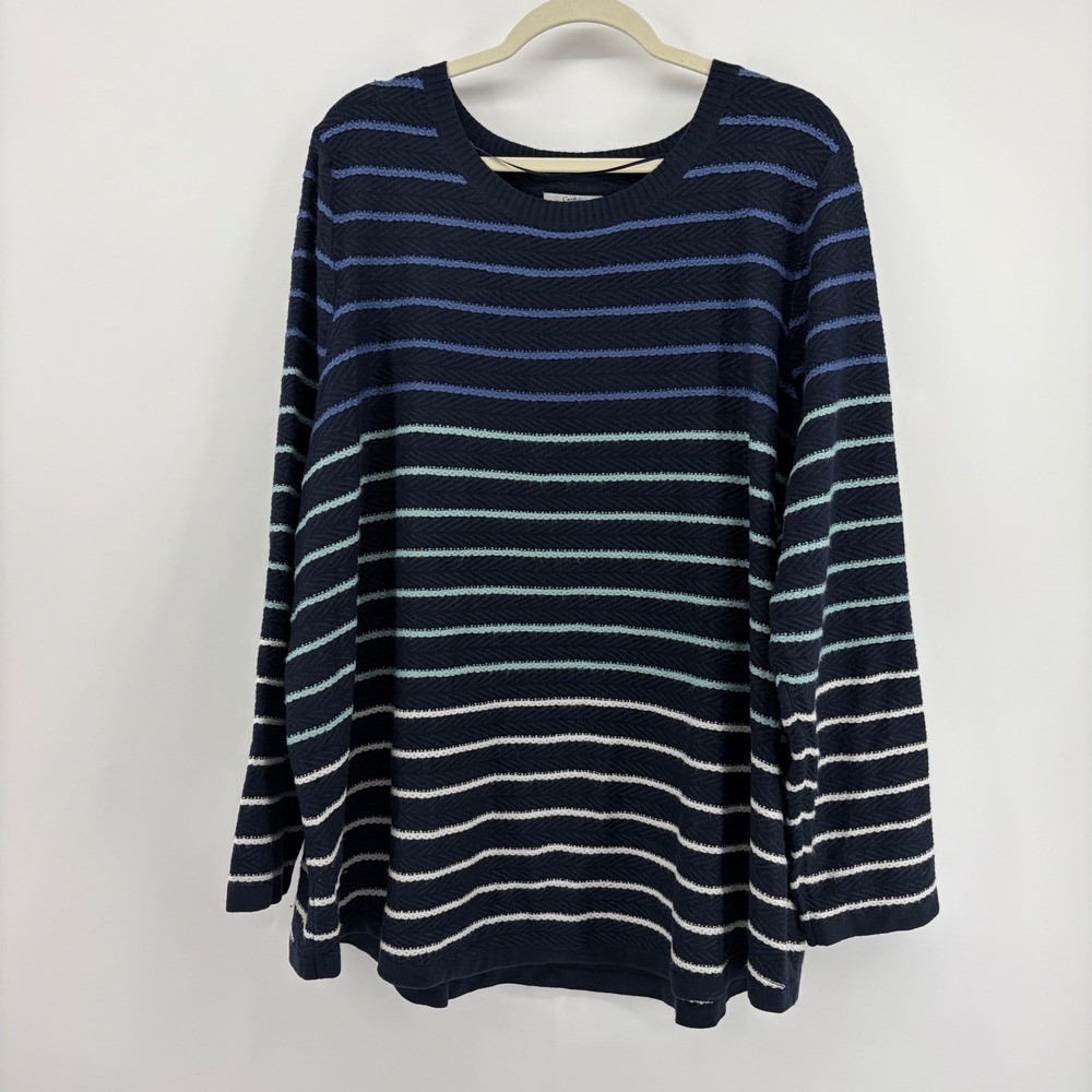 Croft & Barrow Womens 3X Navy‎ Blue Striped Pullover Sweater Textured Knit